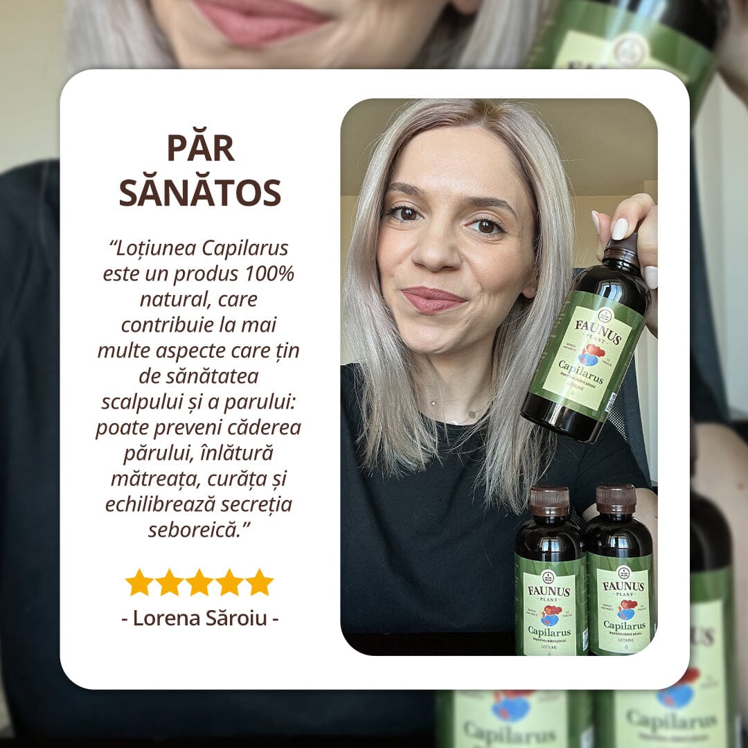 Capilarus - Loțiune. Flacon 200ml. Extract din 8 plante medicinale anticădere pentru păr sănătos și strălucitor Tinctura Compusa Faunus Plant