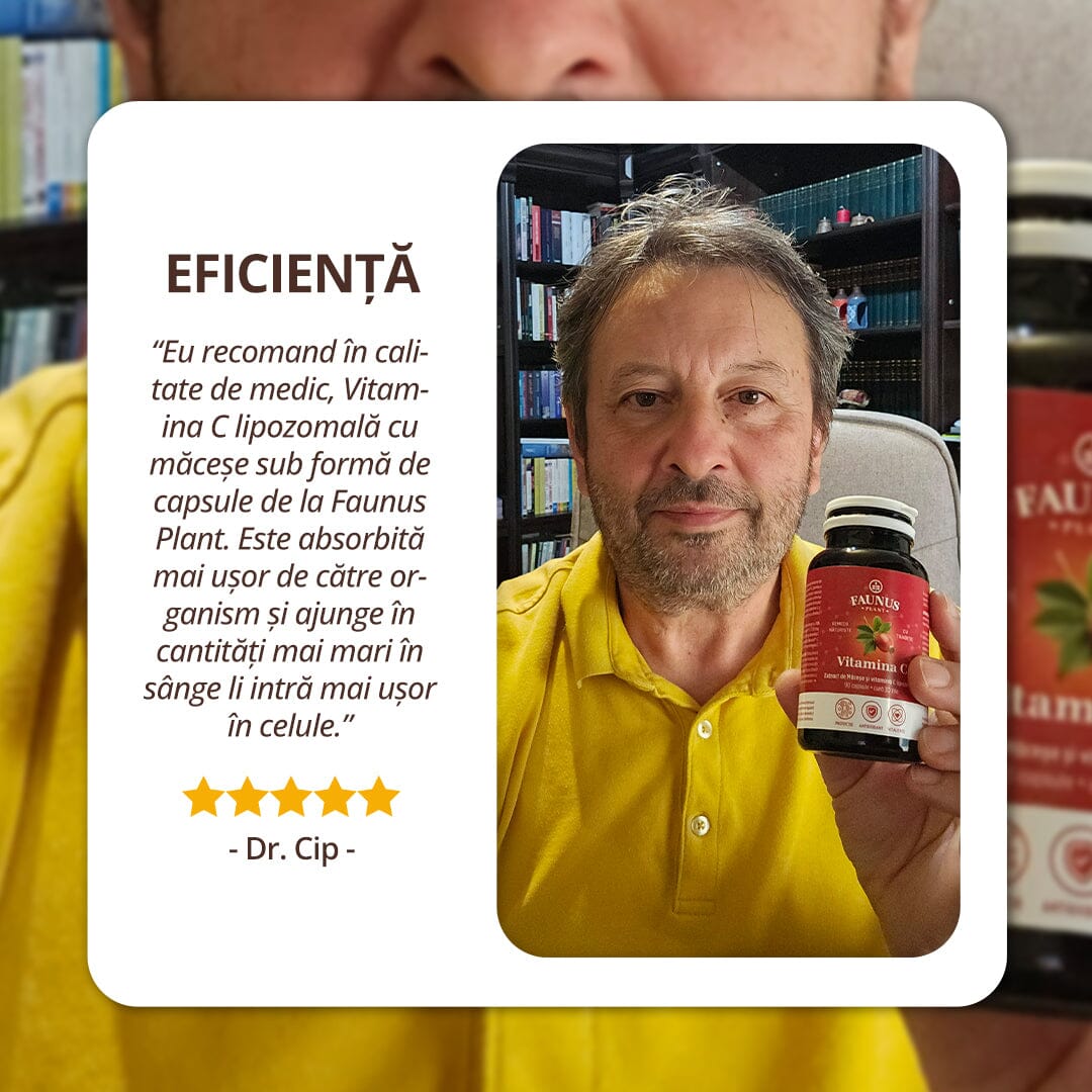 Vitamina C lipozomală cu măceșe - Concentrație mare de vitamina C pentru imunitate, absorbție fier și producerea de colagen - 90 Capsule Supliment alimentar Faunus Plant