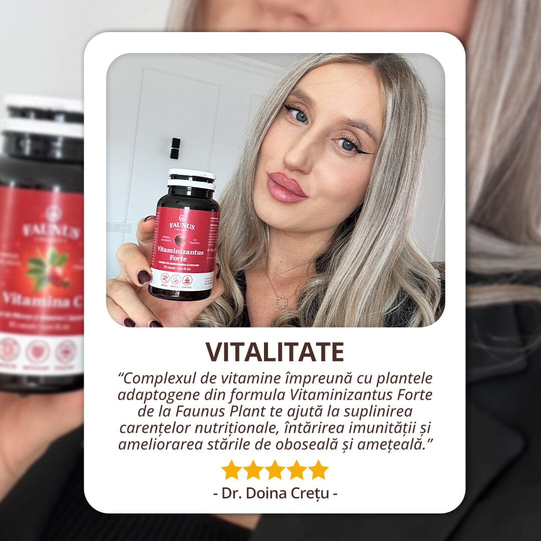 Vitaminizantus Forte - Capsule cu multivitamine și minerale de calitate. Echilibru, energie și vitalitate pentru o viață activă și solicitantă. Flacon 90 capsule Supliment alimentar Faunus Plant