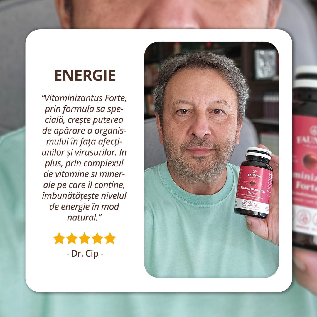 Vitaminizantus Forte - Capsule cu multivitamine și minerale de calitate. Echilibru, energie și vitalitate pentru o viață activă și solicitantă. Flacon 90 capsule Supliment alimentar Faunus Plant