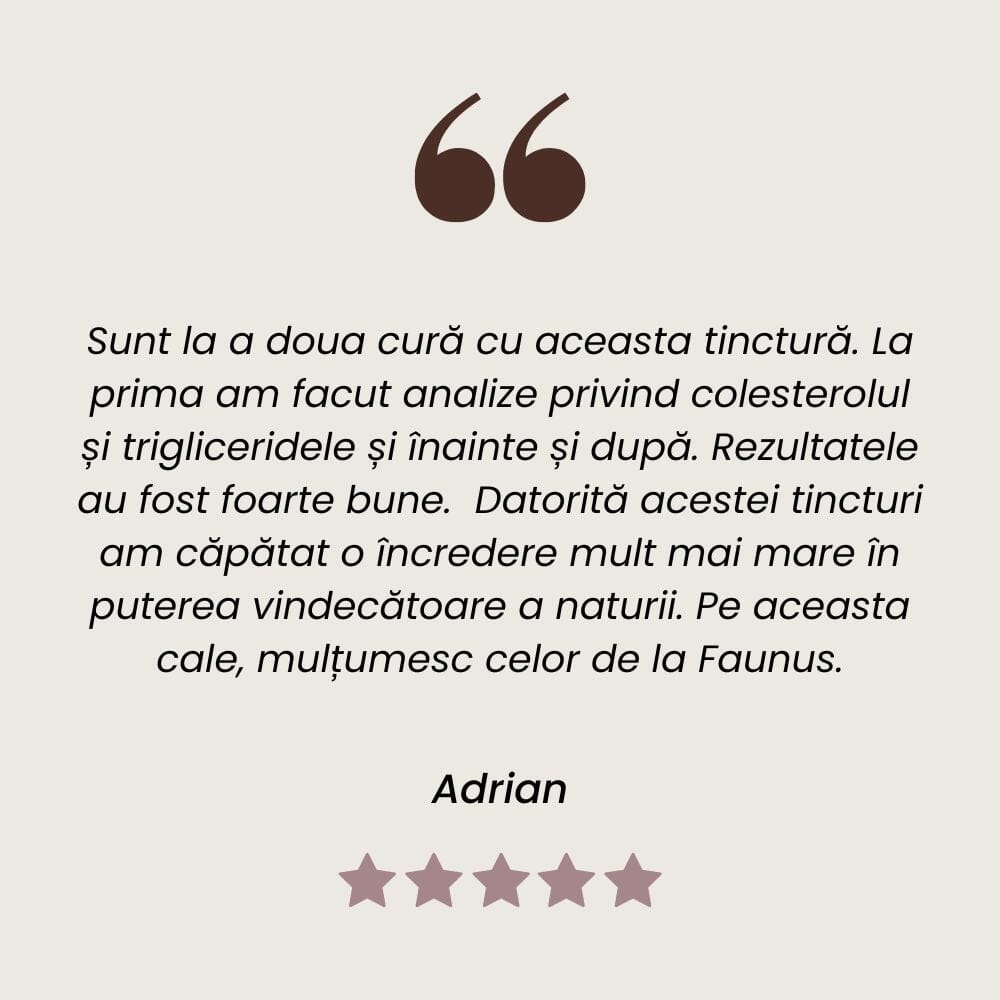 Recenzie client Tinctură Colesterolus pentru reglarea colesterolului şi grăsimilor din sânge de la Faunus Plant.
