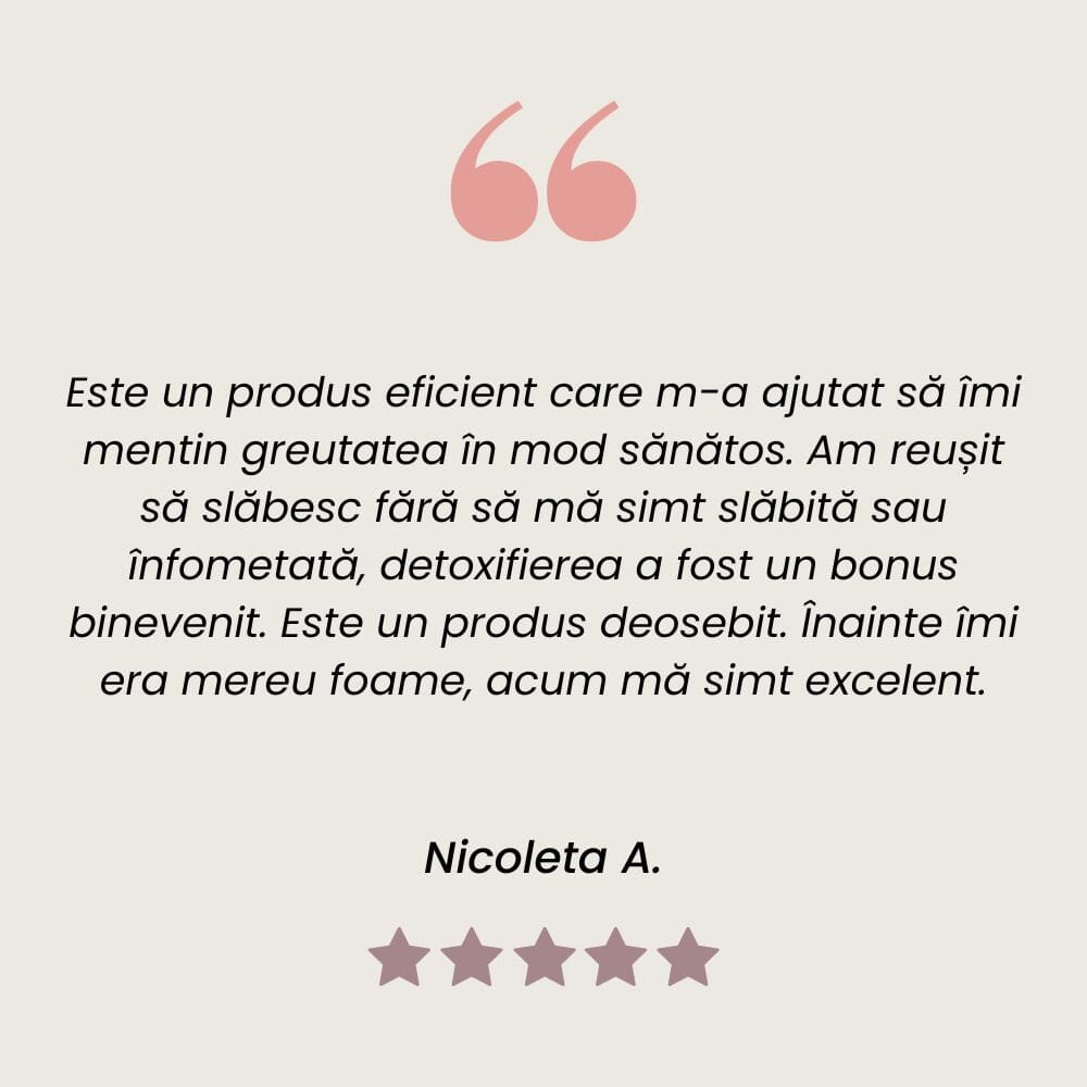 Testimonial client la Capsule ProSilueth Capsule  pentru accelerarea metabolismului, arderea grăsimilor, reducerea apetitului și detoxifierea organismului de la Faunus Plant.