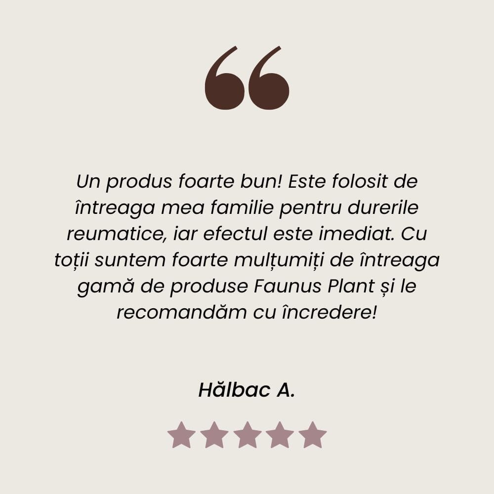 Recenzie client despre Unguent Reumaticus pentru durerile reumatice și inflamații de la Faunus Plant.