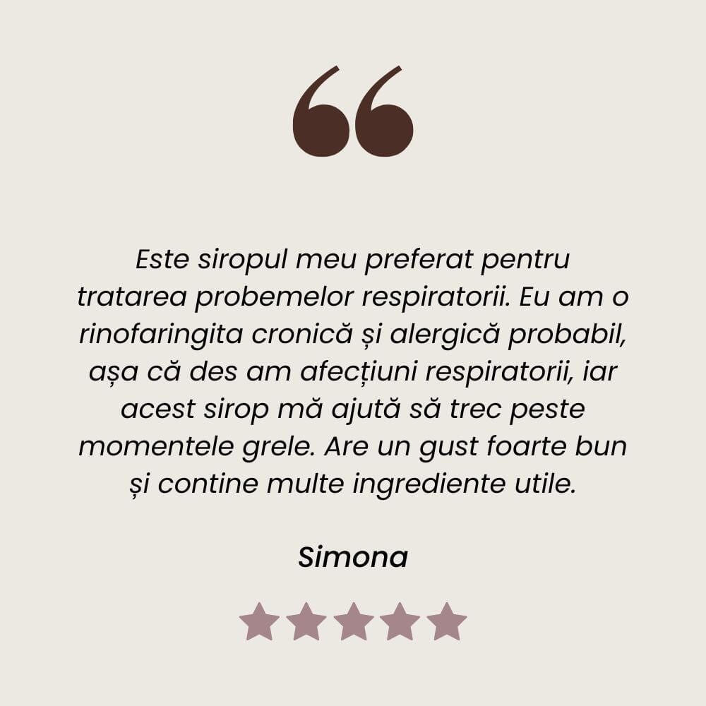 Testimonial client Sirop Respiratorus pentru căi respiratorii curate și ameliorarea tusei de la Faunus Plant.