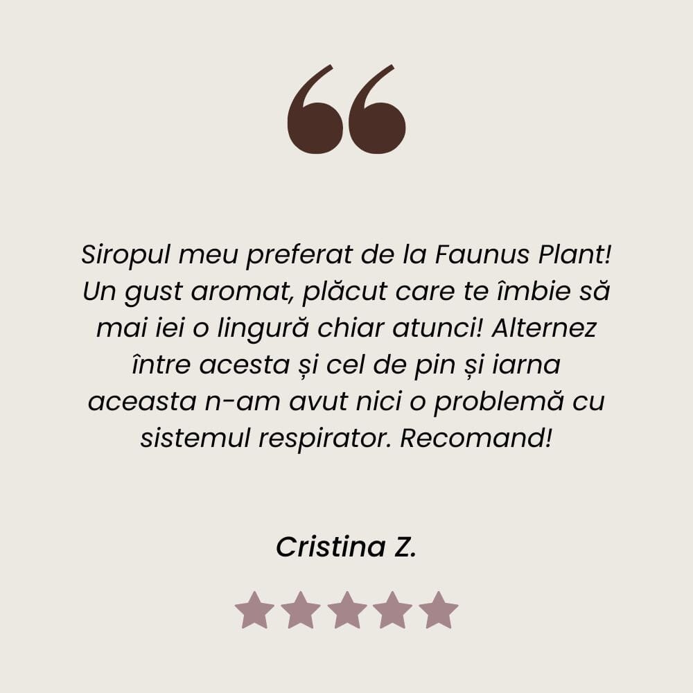 Recenzie client Sirop de Soc pentru stimularea imunității și ameliorarea simptomelor de răceală și gripă de la Faunus Plant.