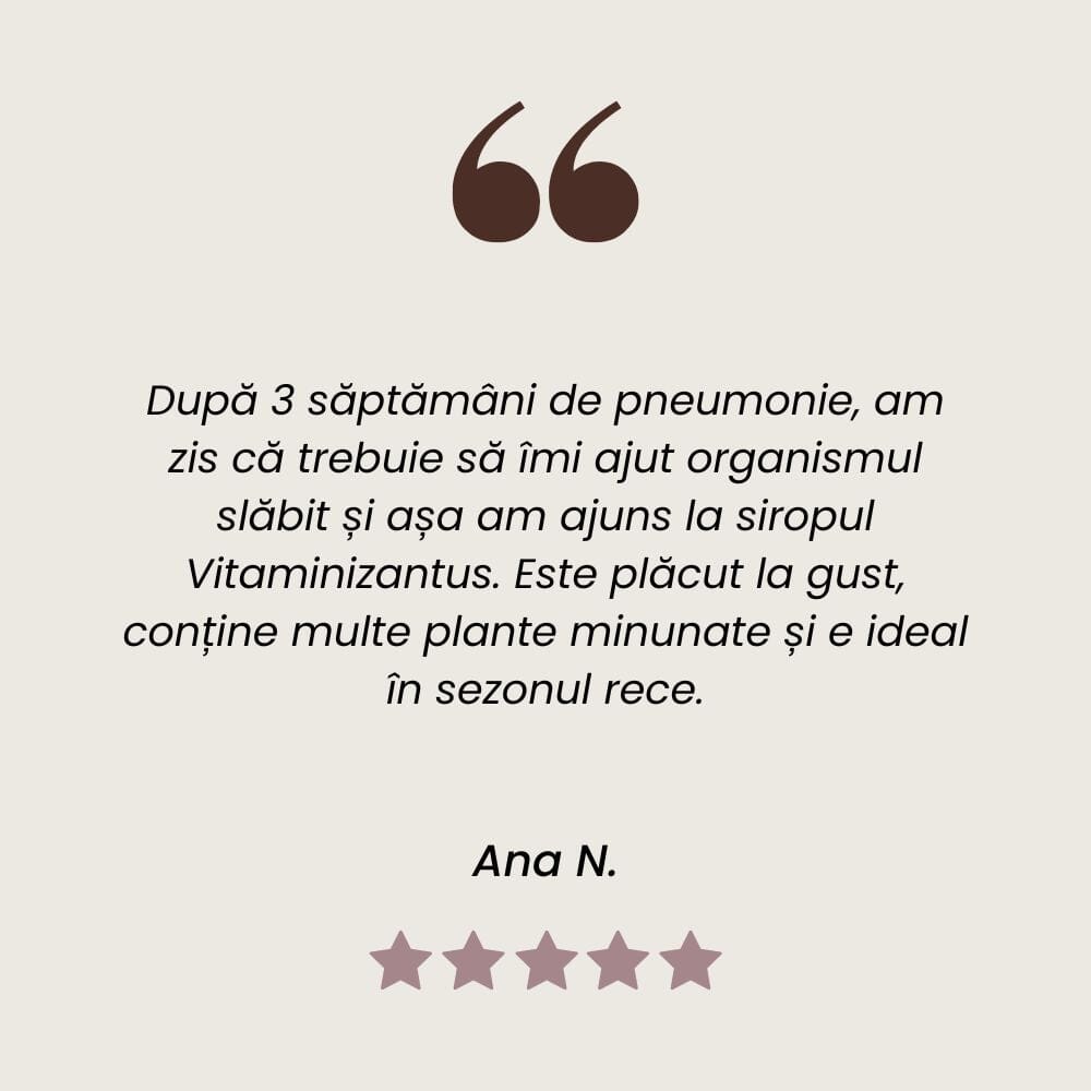 Testimonial client Sirop Vitaminizantus de la Faunus Plant.