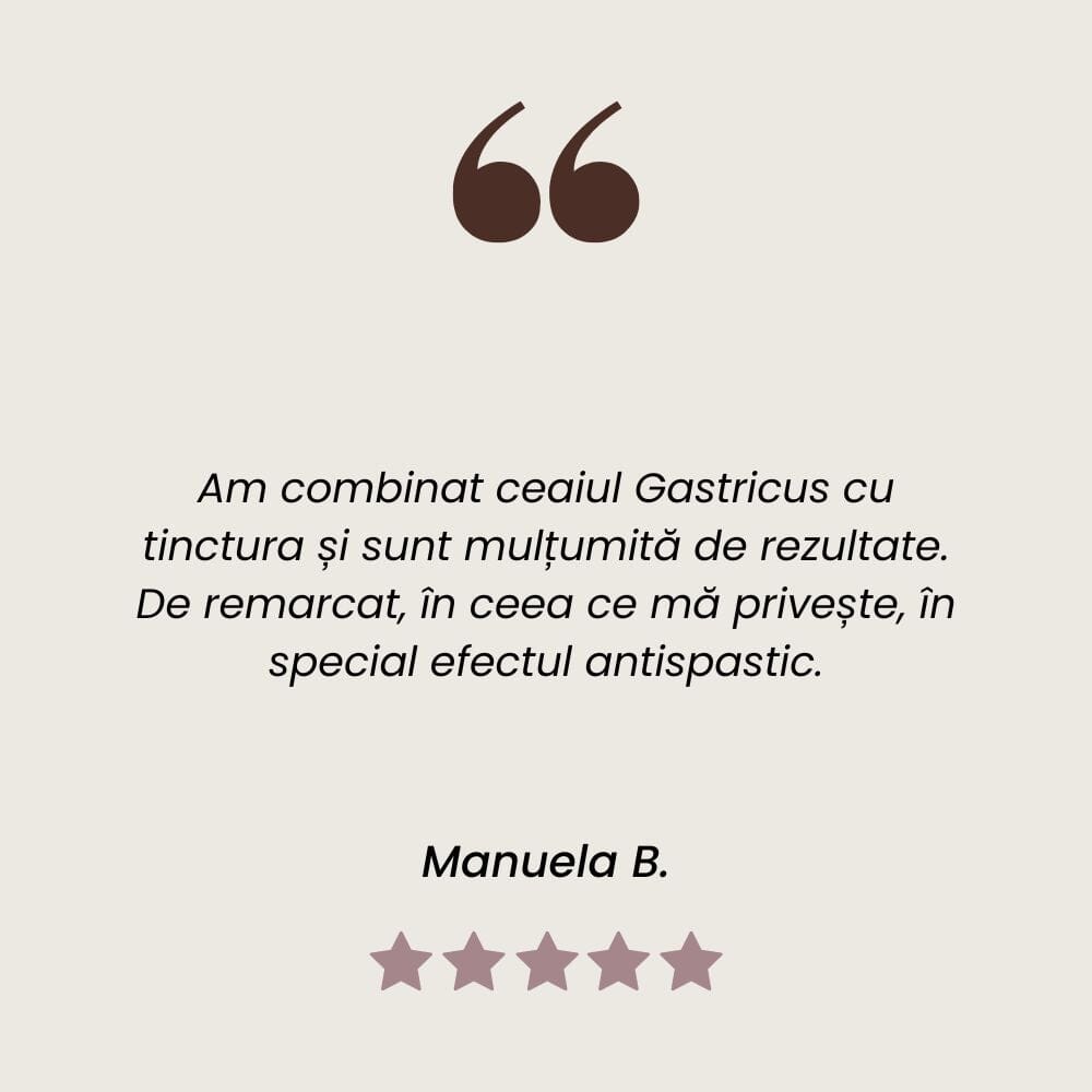 Rececnzie client la Tinctură Gastricus pentru un stomac sănătos și o digestie ușoară de la Faunus Plant.