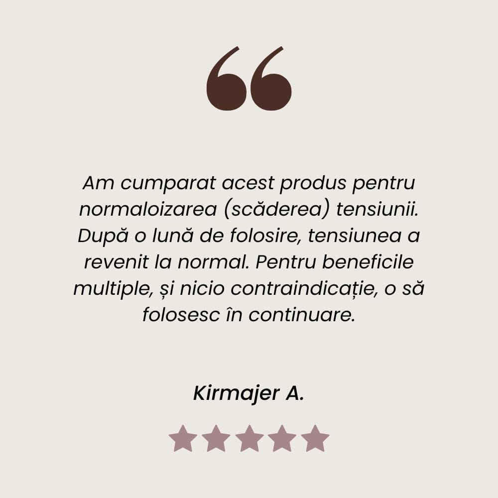 Testimonial client la Tinctură de Păducel pentru reglarea tensiunii arteriale și calmarea nervilor de la Faunus Plant.