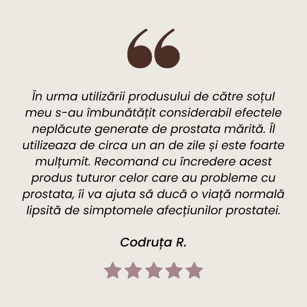Recenzie client la Tinctură Prostatus pentru sănătatea prostatei de la Faunus Plant.