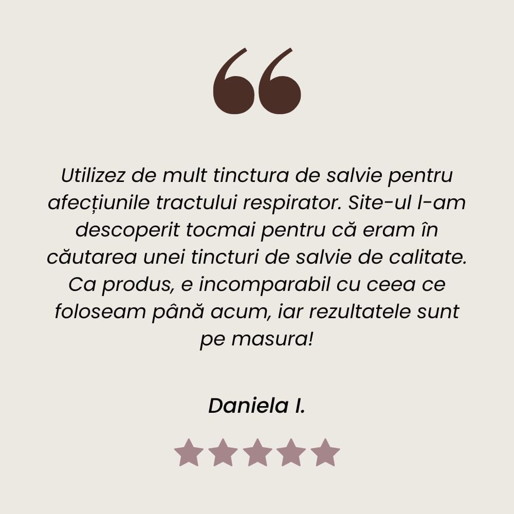 Testimonial la Tinctură de Salvie pentru echilibru hormonal și sistem digestiv sănătos de la Faunus Plant.
