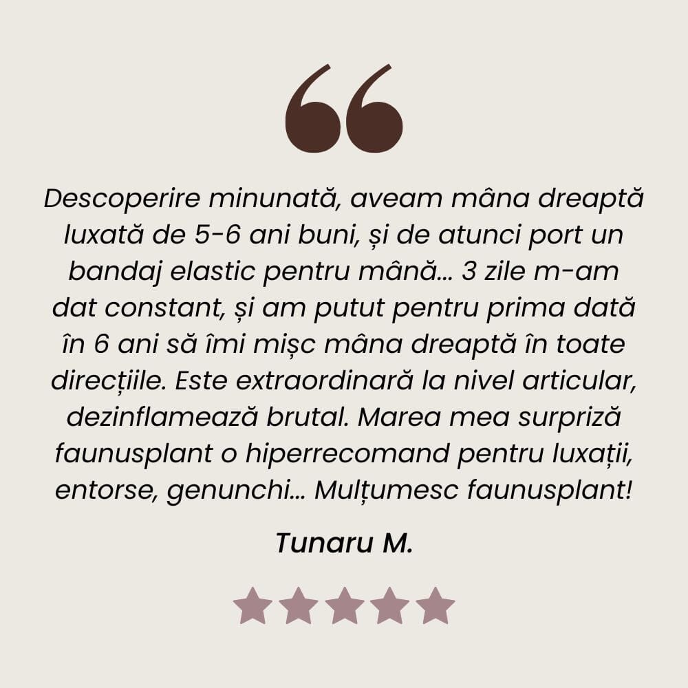 Rececnnzie client la Tinctura de Spanz pentru dureri articulare, cu efect antiinflamator de la Faunus Plant.