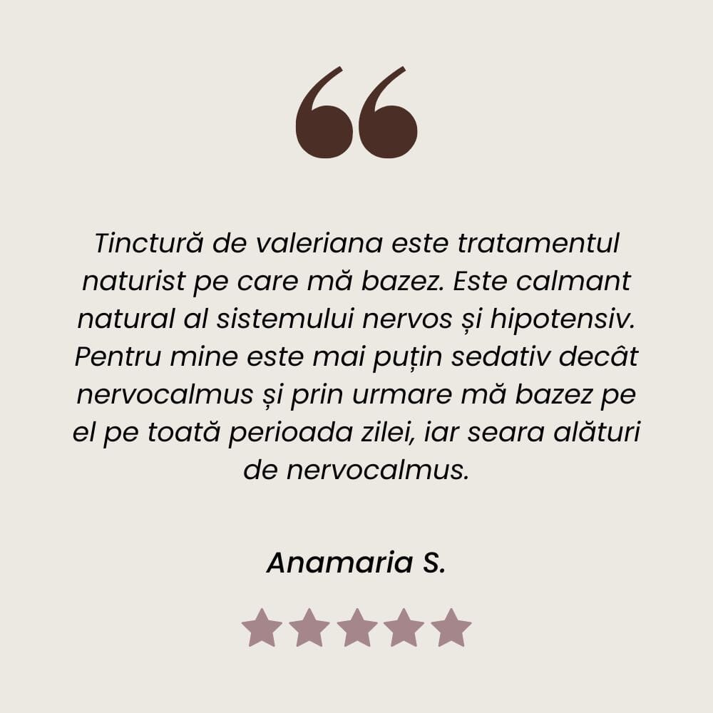 Testimonial client la Tinctură de Valeriană pentru stări de anxietate și insomnii, efect calmant de la Faunus Plant.