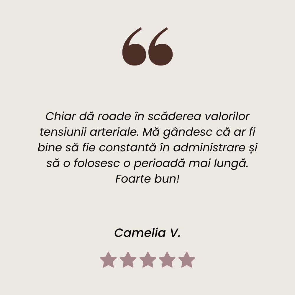 Testimonial client la Tinctură de Vâsc pentru menținerea tensiunii arteriale în limite normale și suport cardiovascular de la Faunus Plant.