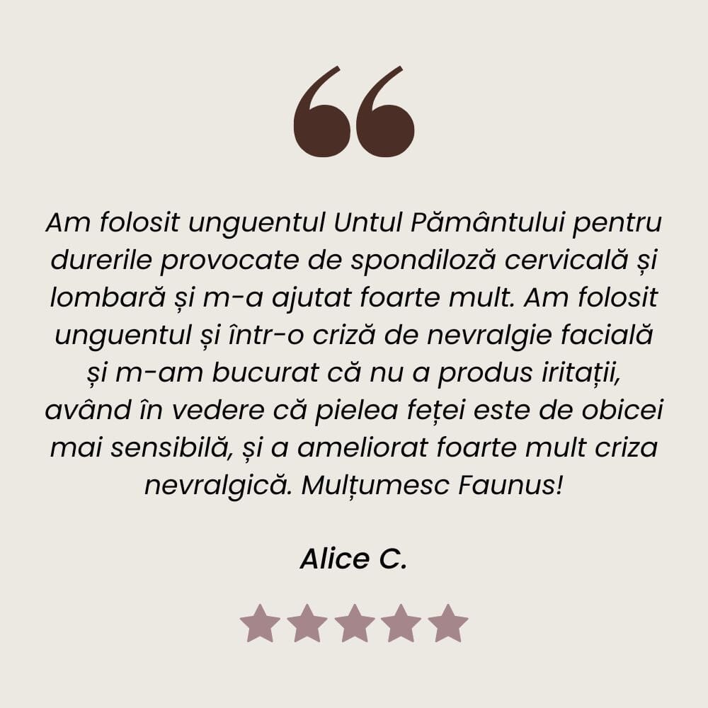 Recenzie Unguent cu Untul Pământului care calmează durerile reumatice, articulare și musculare de la Faunus Plant.