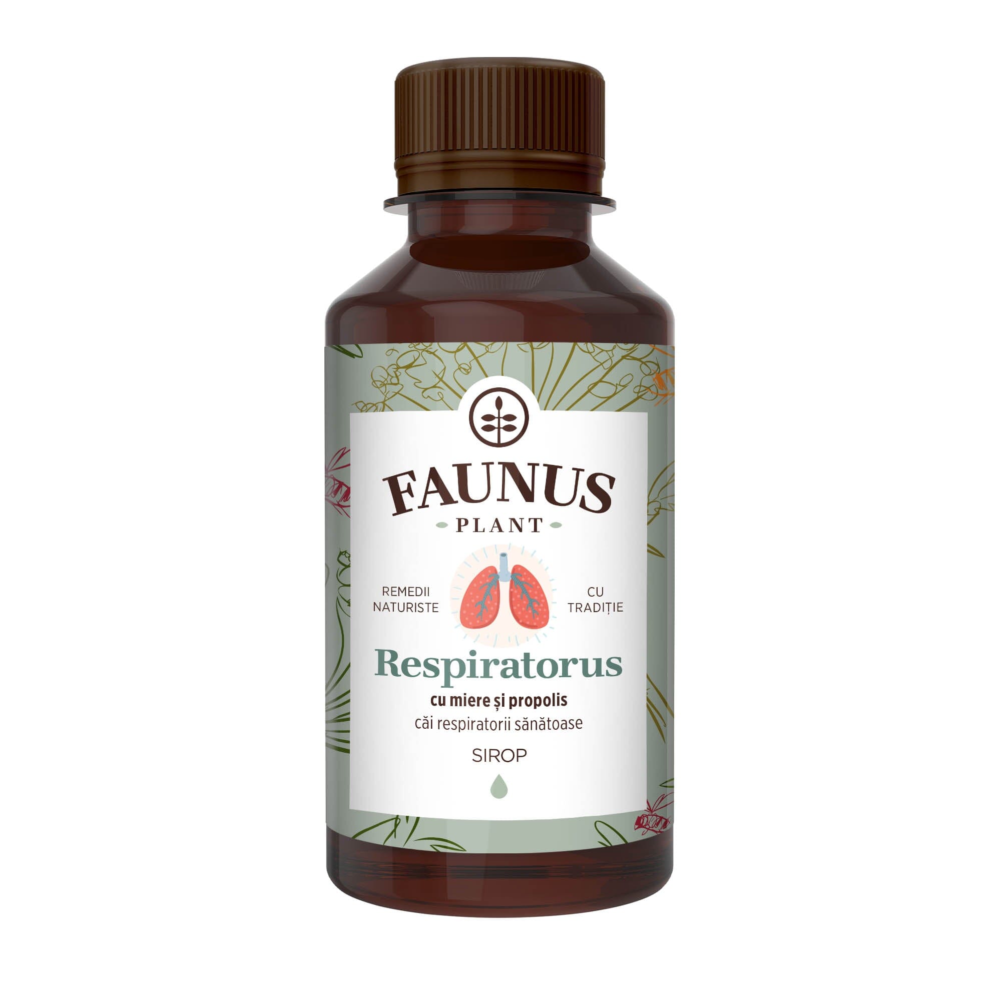 Sirop Respiratorus cu Miere și Propolis de 200 ml de la Faunus Plant pozat din față pe fundal alb