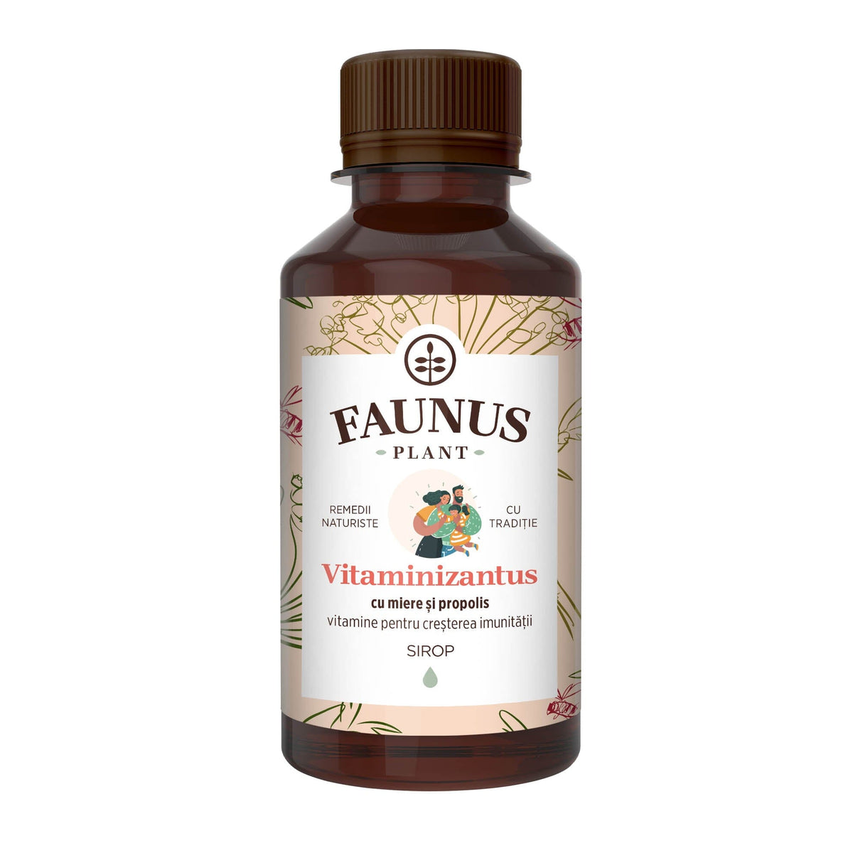 Sirop Vitaminizantus cu Miere și Propolis 200 ml de la Faunus Plant pozat din față pe fundal alb