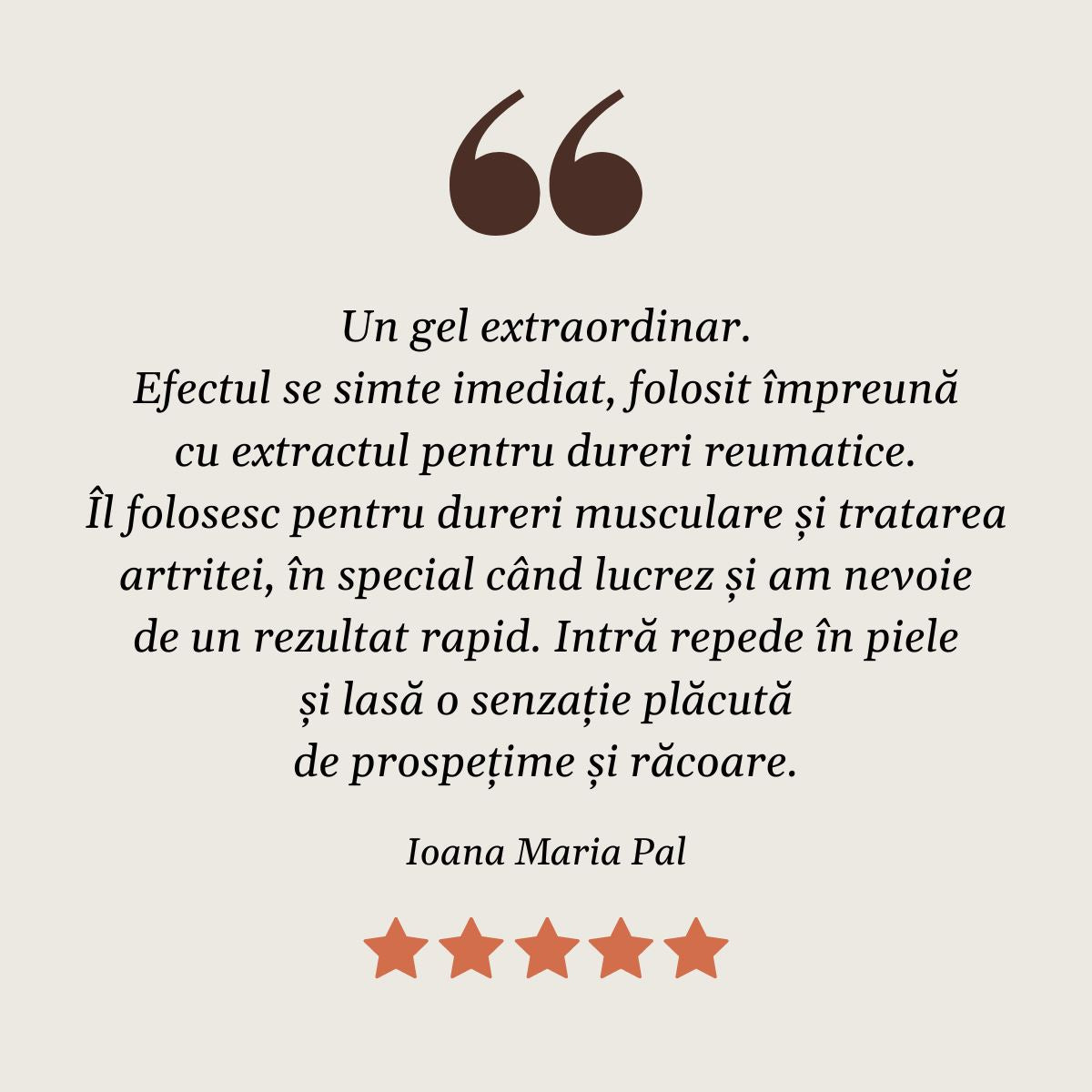 Testimonial client mulțumit la Gel Reumaticus de la Faunus Plant.