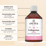 Colagenus Frumusețe - Colagen lichid hidrolizat cu acid hialuronic și biotină. Flacon 500ml. Susține sănătatea și frumusețea pielii, unghiilor și părului. Reduce ridurile și căderea părului. Întărește unghiile Supliment alimentar Faunus Plant 