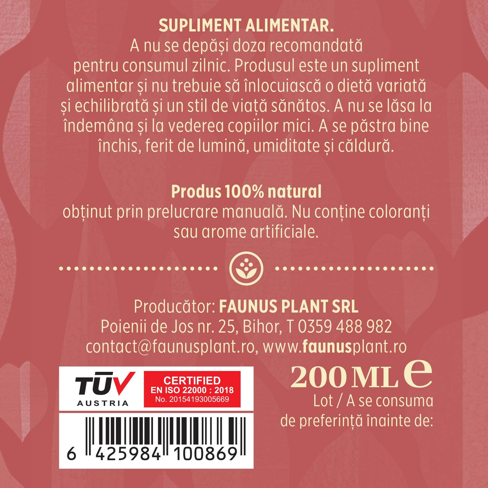 Siluetus - Tinctură fără alcool. Flacon 200ml. Formulǎ unică naturalǎ din 9 plante medicinale pentru reducerea greutății, arderea grăsimilor și detoxifiere Tinctura Compusa Faunus Plant 