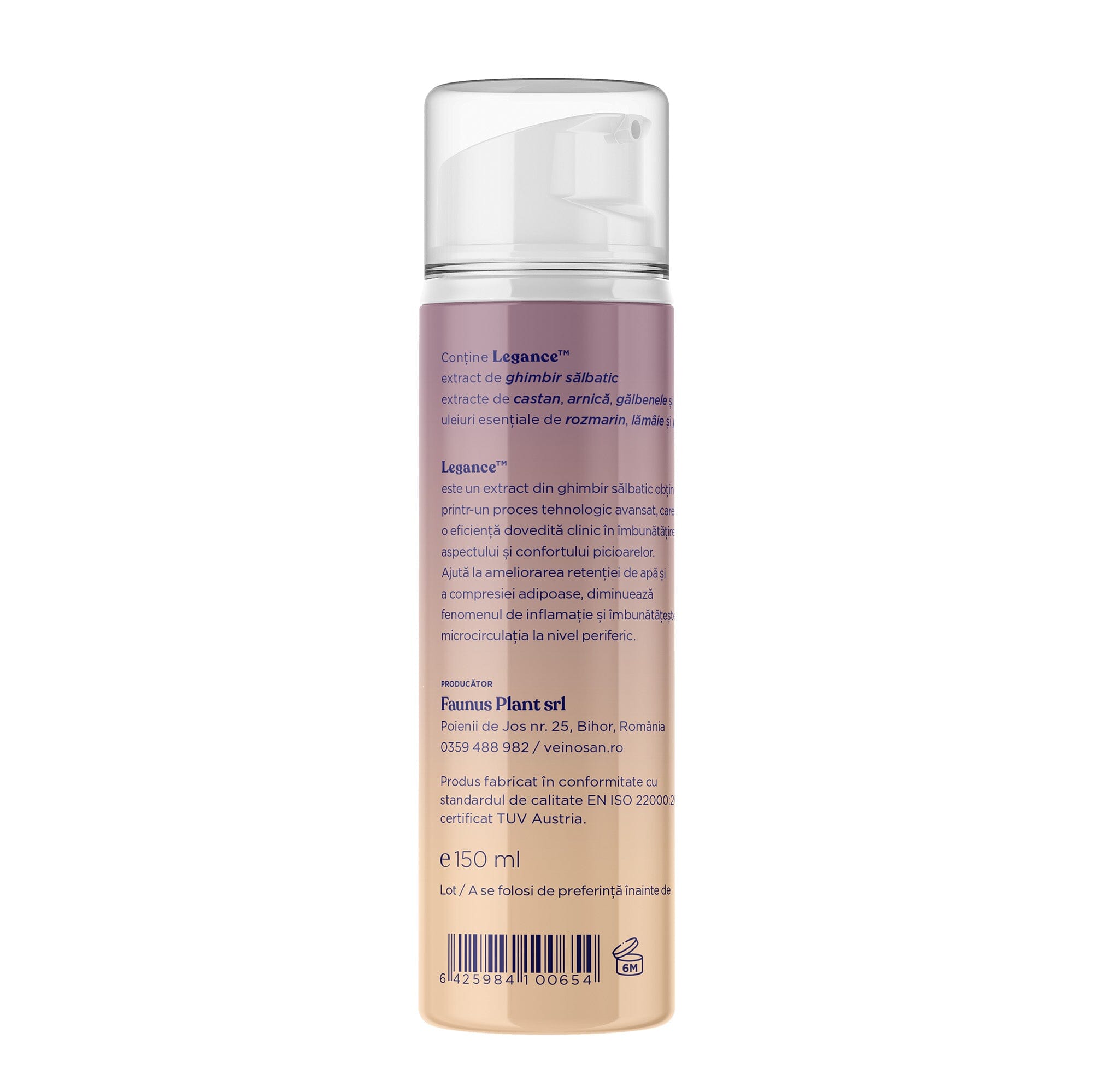 Veinosan - Gel. Tub 150 ml - Extracte naturale concentrate din plante medicinale și Legance™ pentru picioare obosite, ameliorarea venelor păianjen și a varicelor Gel Faunus Plant 