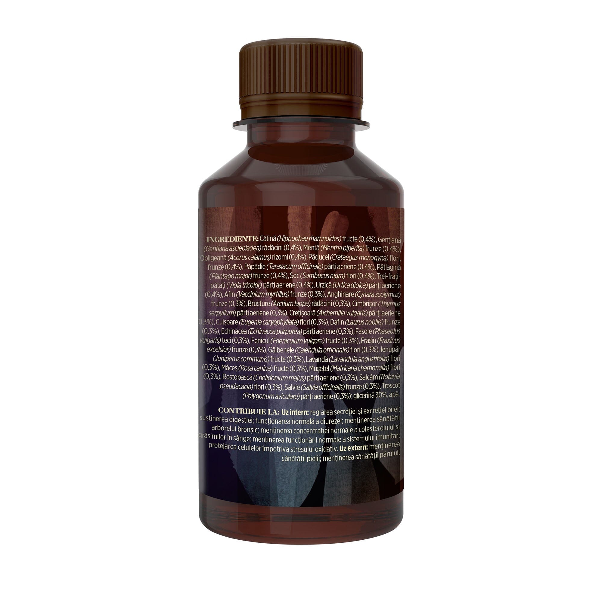 Bitter 30 plante - Tinctură fără alcool. Flacon 200ml. Formulă specială din 30 de plante medicinale cu efect tonic digestiv, tonifiant general si vitaminizant Tinctura Compusa Faunus Plant 