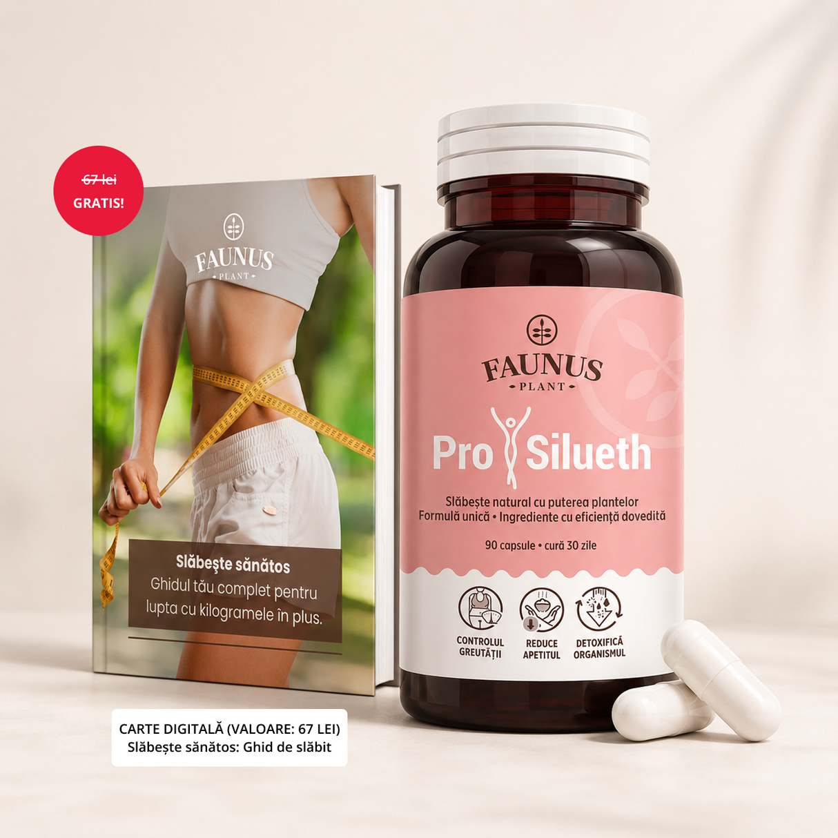 ProSilueth Capsule - Formulă unică pentru cura de slăbire, plante medicinale cu acțiune dovedită pentru accelerarea metabolismului, arderea grăsimilor, reducerea apetitului și detoxifierea organismului - 90 capsule Supliment alimentar Faunus Plant 