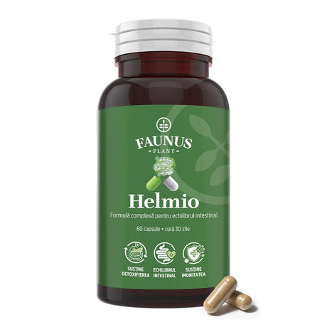 Helmio – Formulă naturală cu plante pentru detoxifiere și echilibru intestinal. Flacon 60 capsule Supliment alimentar Faunus Plant 