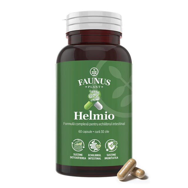 Helmio – Formulă naturală cu plante pentru detoxifiere și echilibru intestinal. Flacon 60 capsule Supliment alimentar Faunus Plant 