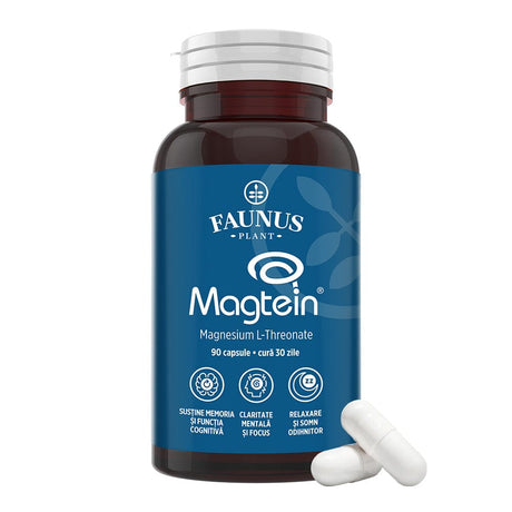 Magneziu L-Treonat Magtein® – Formulă complexă de magneziu antistres și oboseală. Flacon 90 capsule Supliment alimentar Faunus Plant 