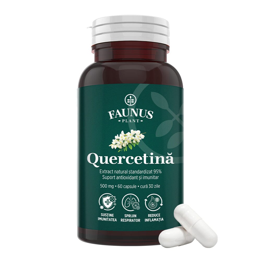Quercetină 500mg – Antioxidant natural pentru susținerea imunității, echilibru inflamator și confort respirator sezonier. Flacon 60 capsule Supliment alimentar Faunus Plant 