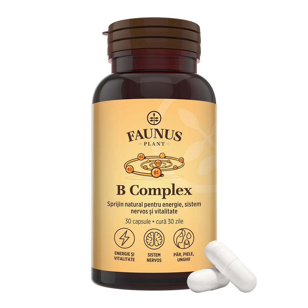 Vitamina B Complex – Capsule pentru metabolism energetic, sistem nervos și imunitate. Flacon 30 capsule Supliment alimentar Faunus Plant 