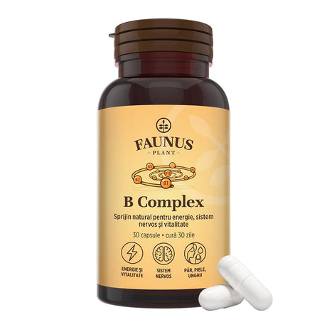 Vitamina B Complex – Capsule pentru metabolism energetic, sistem nervos și imunitate. Flacon 30 capsule Supliment alimentar Faunus Plant 