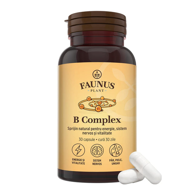 Vitamina B Complex – Capsule pentru metabolism energetic, sistem nervos și imunitate. Flacon 30 capsule Supliment alimentar Faunus Plant 