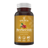 Flacon capsule Berberină de la Faunus Plant, cu etichetă vizibilă, cu logo și informații despre formulă și beneficii principale.