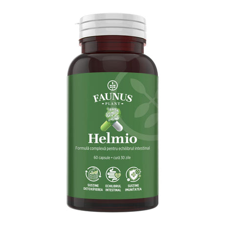 Helmio – Formulă naturală cu plante pentru detoxifiere și echilibru intestinal. Flacon 60 capsule Supliment alimentar Faunus Plant 