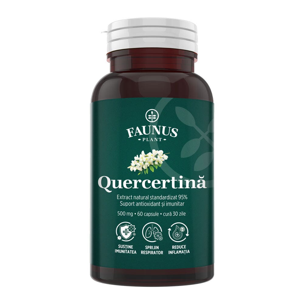 Quercetină 500mg – Antioxidant natural pentru susținerea imunității, echilibru inflamator și confort respirator sezonier. Flacon 60 capsule Supliment alimentar Faunus Plant 