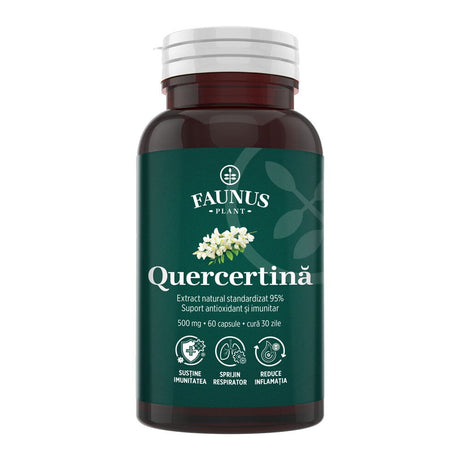 Quercetină 500mg – Antioxidant natural pentru susținerea imunității, echilibru inflamator și confort respirator sezonier. Flacon 60 capsule Supliment alimentar Faunus Plant 