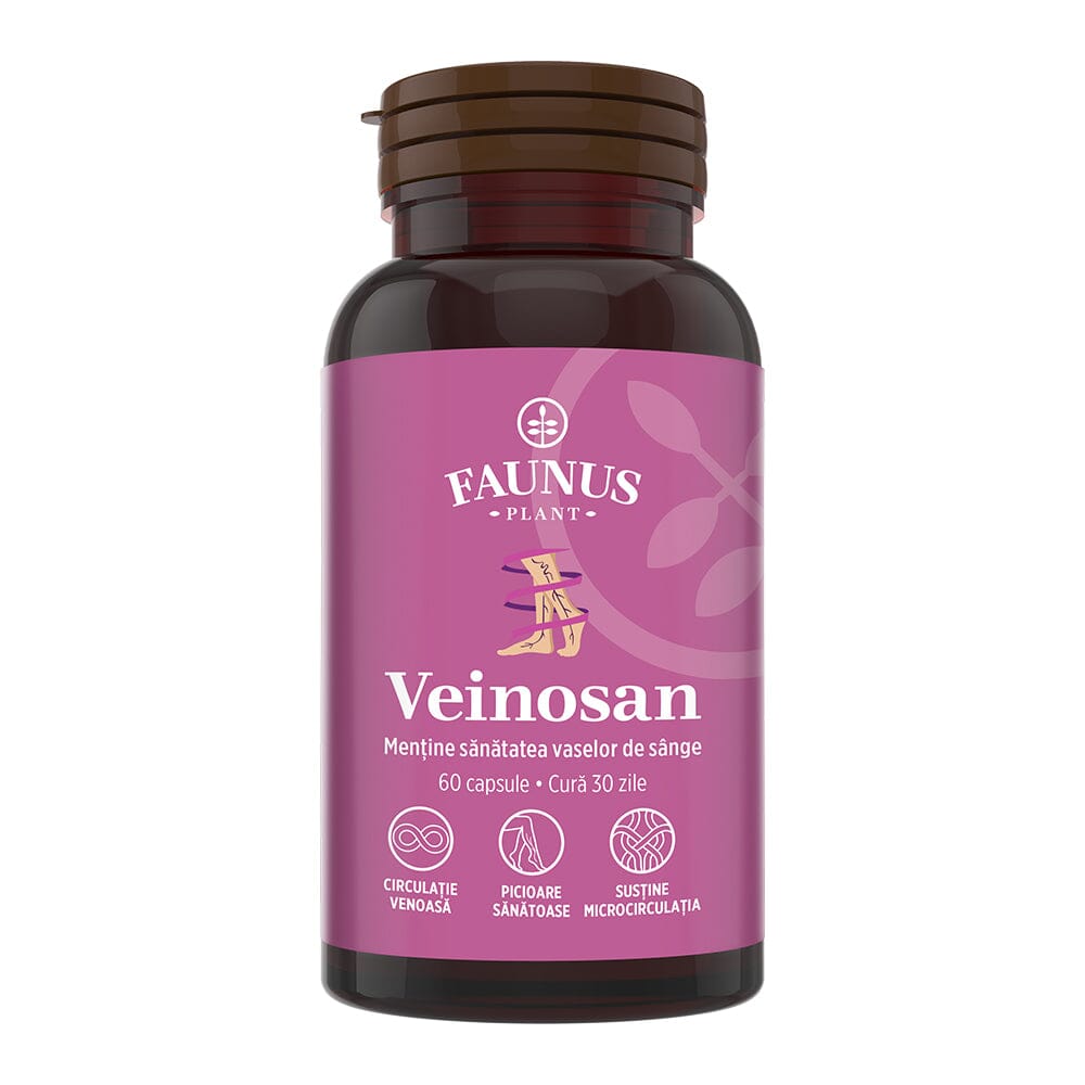 Veinosan – Capsule pentru susținerea circulației venoase și reducerea senzației de picioare grele. Flacon 60 capsule Supliment alimentar Faunus Plant 