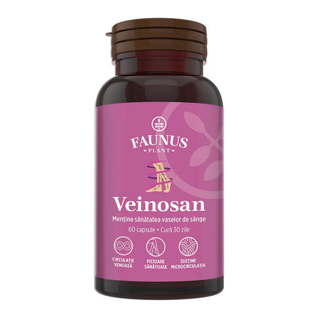 Veinosan – Capsule pentru susținerea circulației venoase și reducerea senzației de picioare grele. Flacon 60 capsule Supliment alimentar Faunus Plant 