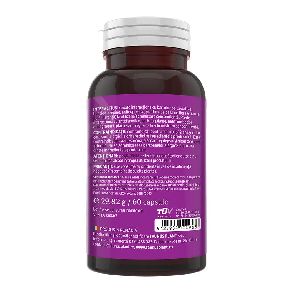 ‍Calmenor Noapte – Formulă naturală cu plante, vitamine și melatonină pentru somn odihnitor și confort în menopauză. Flacon 60 capsule Supliment alimentar Faunus Plant 