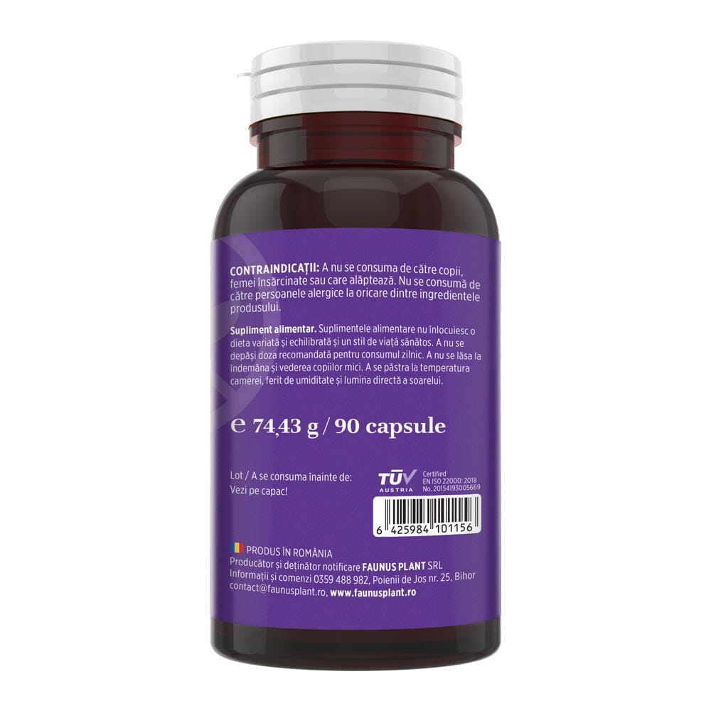 Magneziu Bisglicinat și Vitamina B6 – Formulă cu absorbție ridicată pentru echilibru nervos, energie și relaxare musculară. Flacon 90 capsule Supliment alimentar Faunus Plant 