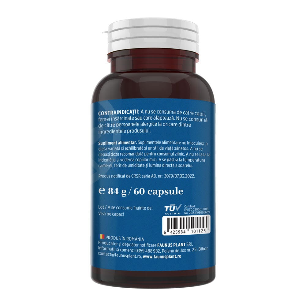 Omega 3 – Formulă concentrată în acizi grași îmbogățită cu vitamina E, susține funcția normală a inimii, a creierului și a vederii. Flacon 60 capsule Supliment alimentar Faunus Plant 