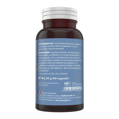 Omega 3 6 9 – Acizi grași esențiali cu vitamina E naturală pentru inimă sănătoasă, piele fermă și articulații puternice. Flacon 60 capsule Supliment alimentar Faunus Plant 
