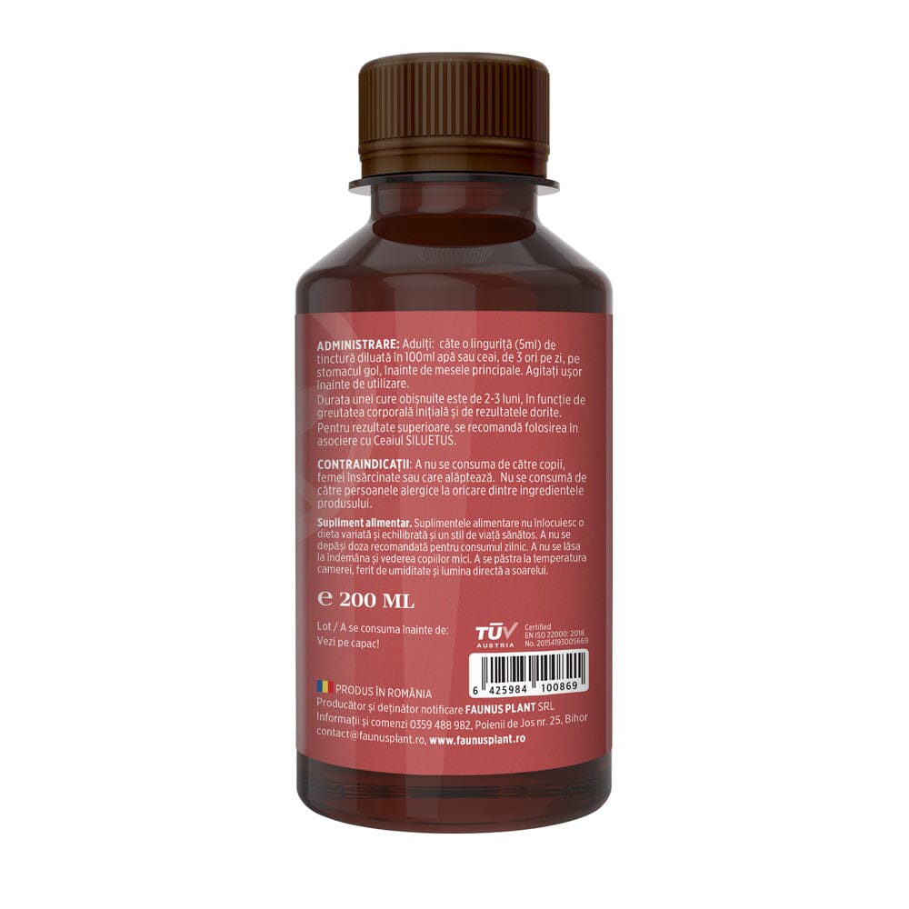 Siluetus - Tinctură fără alcool. Flacon 200ml. Formulǎ unică naturalǎ din 9 plante medicinale pentru reducerea greutății, arderea grăsimilor și detoxifiere Tinctura Compusa Faunus Plant 