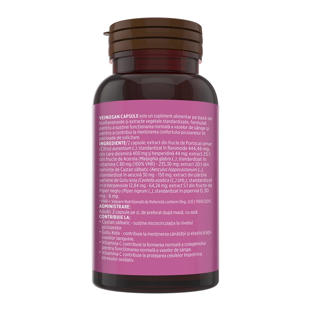 Veinosan – Capsule pentru susținerea circulației venoase și reducerea senzației de picioare grele. Flacon 60 capsule Supliment alimentar Faunus Plant 