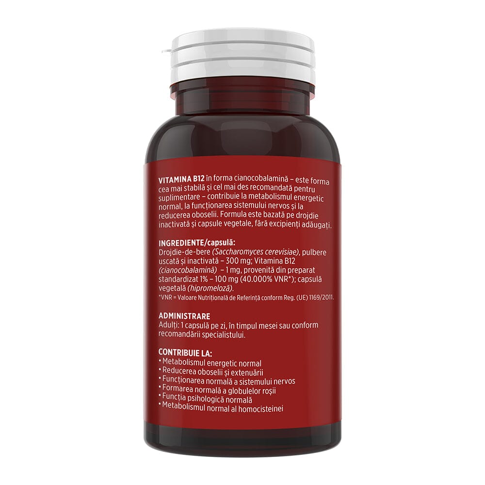 Vitamina B12 1000 mcg – Capsule pentru metabolismul energetic normal, funcționarea sistemului nervos, reducerea oboselii. Flacon 30 capsule Supliment alimentar Faunus Plant 