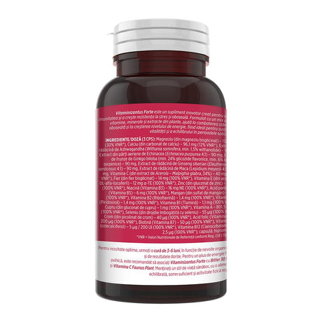 Vitaminizantus Forte - Capsule cu multivitamine și minerale de calitate. Echilibru, energie și vitalitate pentru o viață activă și solicitantă. Flacon 90 capsule Supliment alimentar Faunus Plant 
