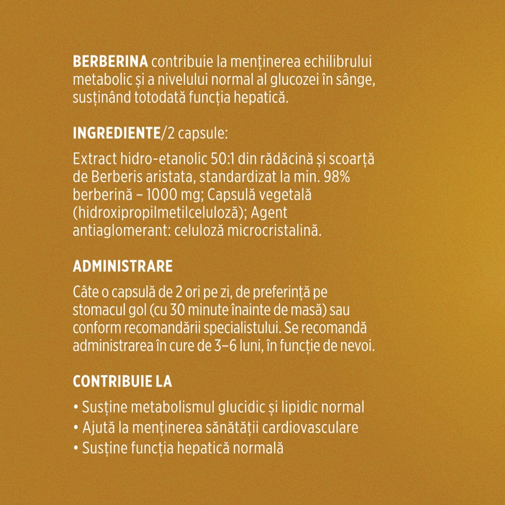 Berberină. Formulă naturală pentru echilibru metabolic, menținerea colesterolului și trigliceridelor în valori optime. Flacon 60 capsule Supliment alimentar Faunus Plant 