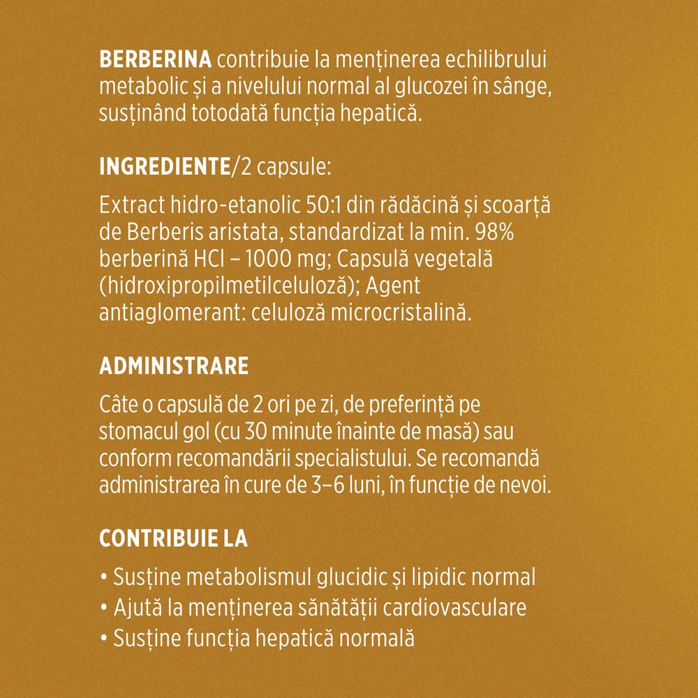 Etichetă desfășurată lateral stânga pentru capsule Berberină de la Faunus Plant, cu ingrediente, administrare și beneficii.