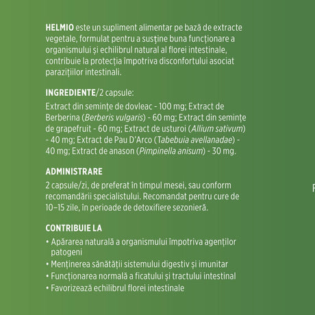 Helmio – Formulă naturală cu plante pentru detoxifiere și echilibru intestinal. Flacon 60 capsule Supliment alimentar Faunus Plant 